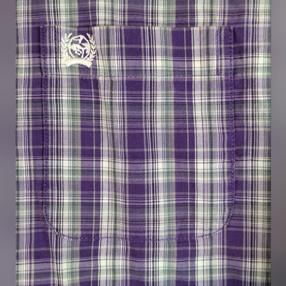 Cinch Size 10 Boys Button Down Shirt Purple White Green - Picture 7 of 9